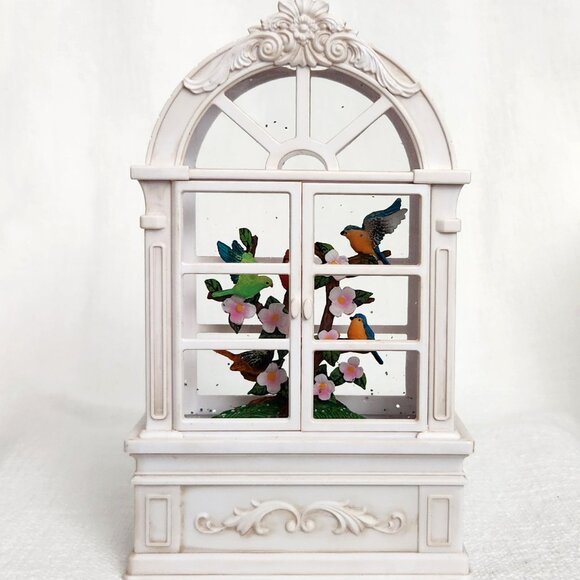 Birds on Flower Blossoms in Aviary LED Light Up Glitter Water Lantern Snow Globe - Picture 1 of 13